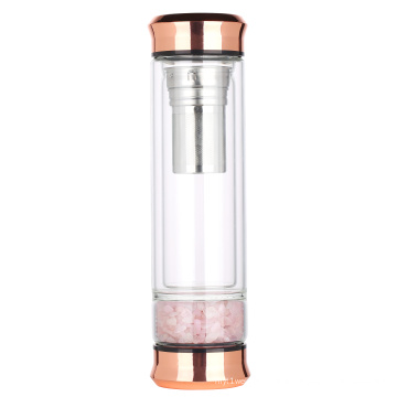 Infuseur de thé de pierres précieuses de nature personnalisée sans BPA en acier inoxydable à boire en verre borosilicaté Doudle bouteille d&#39;eau en verre avec cristal